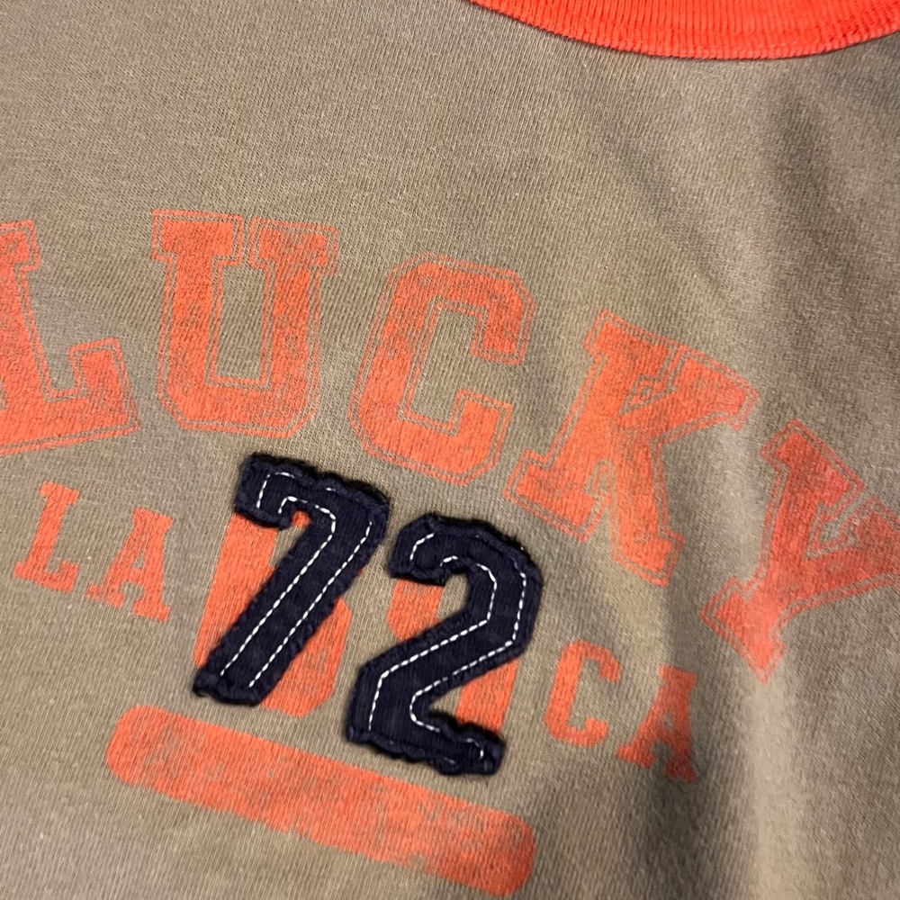 Lucky Brand Khaki Tee with Bright Orange Trim